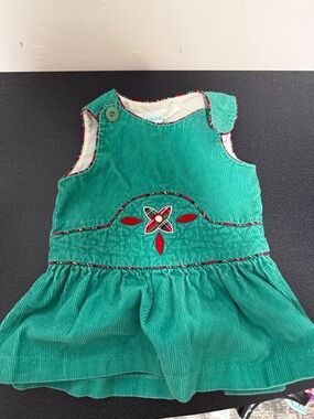 Green Corduroy Toddler Dress with Red Detail 90’s